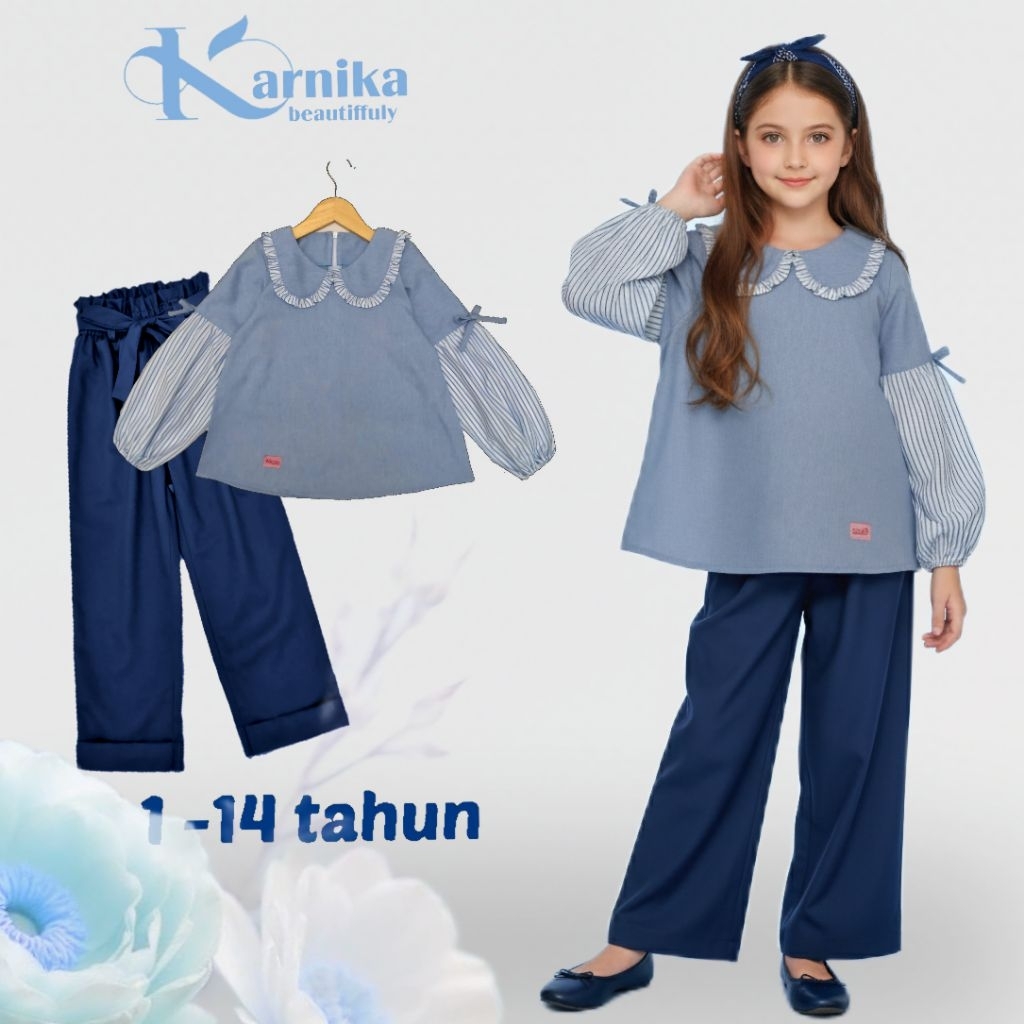 Karnika Set baju Anak Perempuan Lengan Balon Korean Style