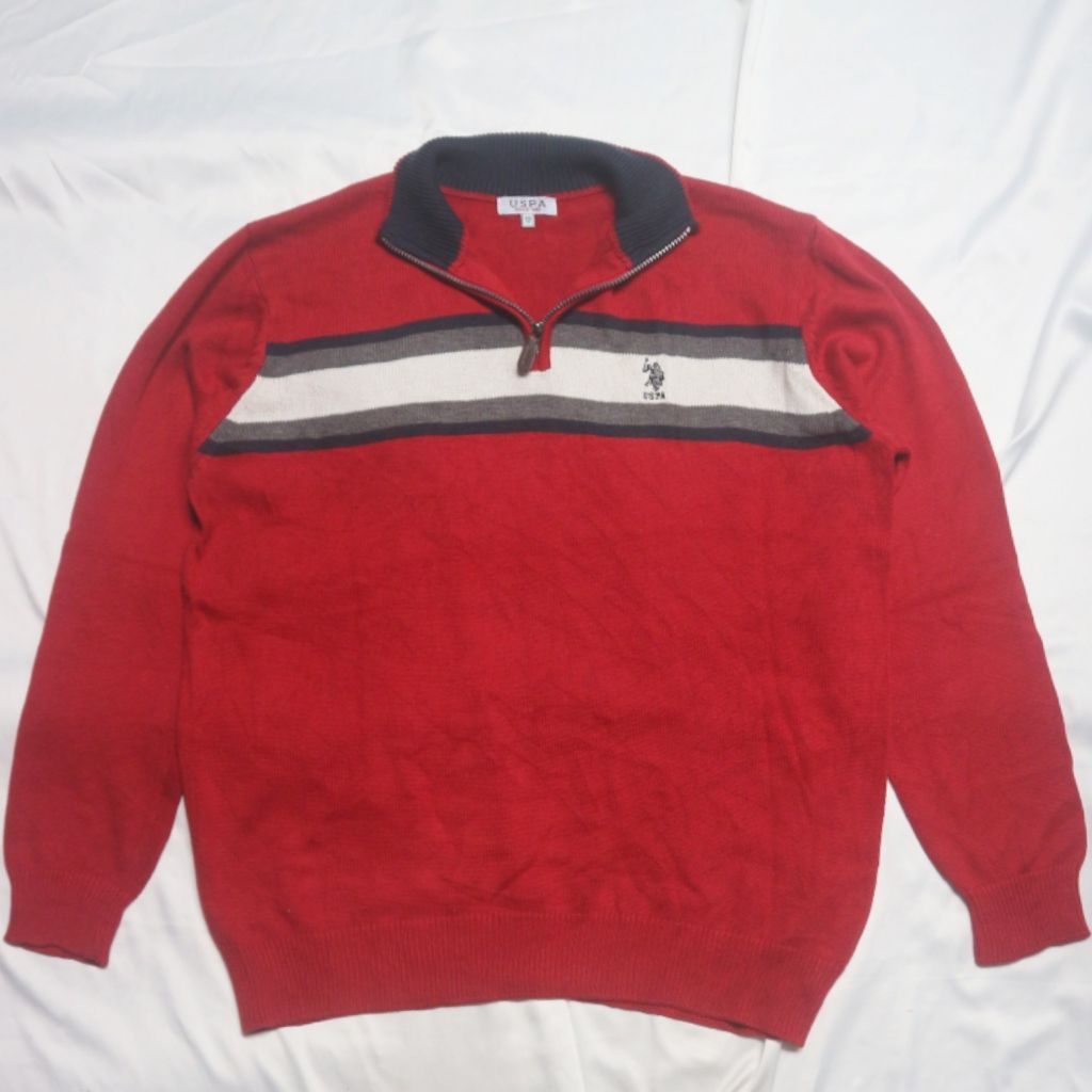 USPA U.S. Polo Assn Half Zipper Katun XL fit XXL Red Merah Knitwear Sweater Sweatshirt Crewneck Raju