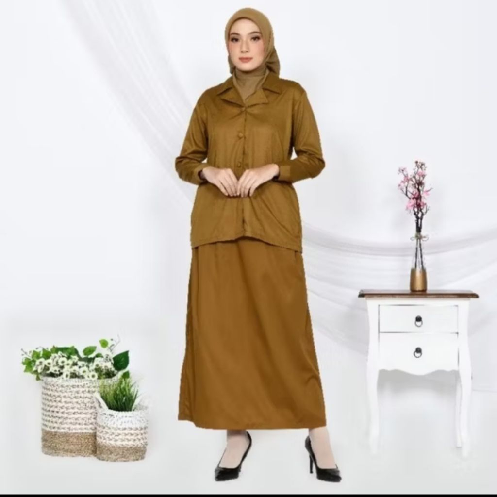 (preloved)BAJUSETELANKHAKIASNPNSWanitaBajuDinasPemdaWanitaSeragamPnsSakuAtasBahanAdem