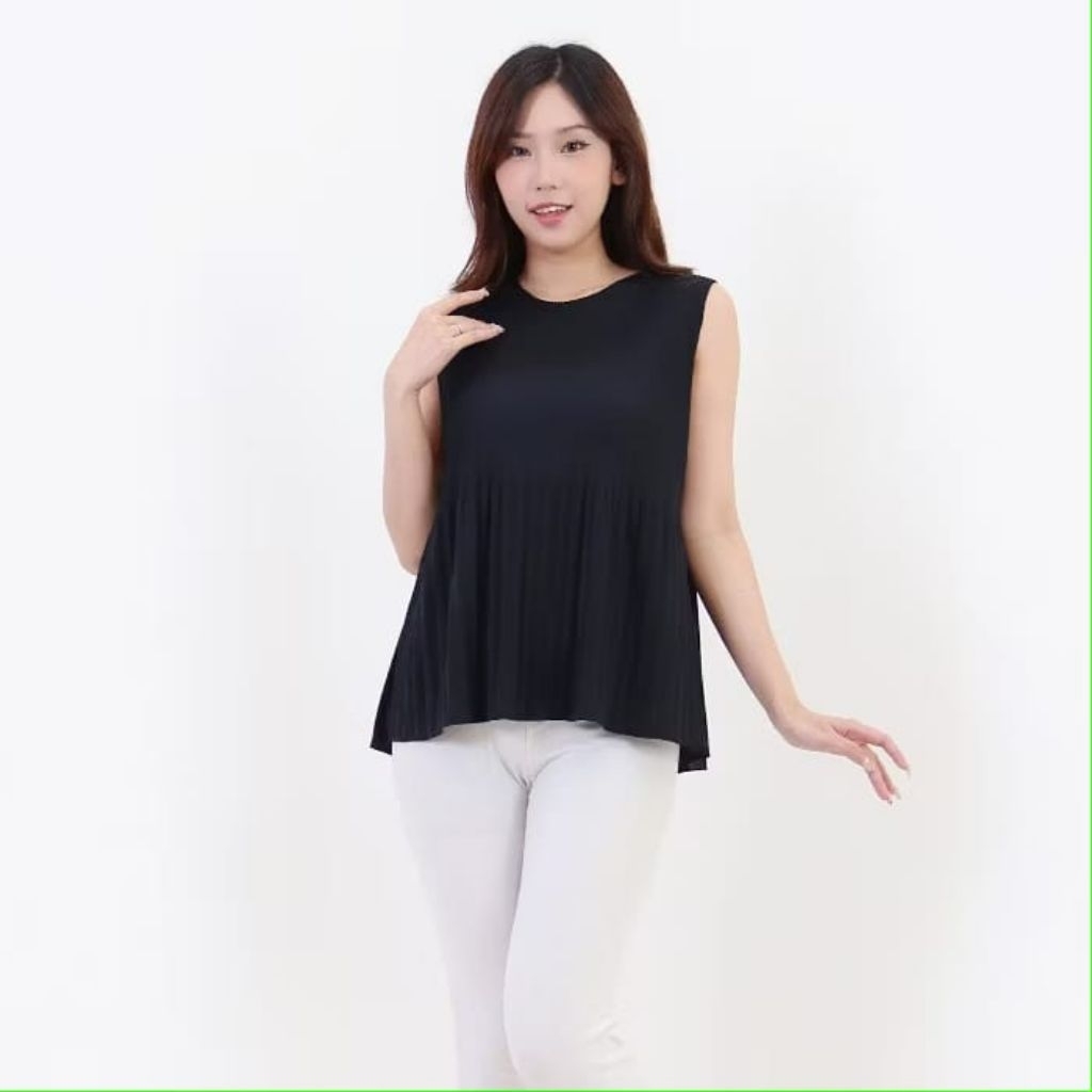 Atasan Inner Plisket Lidi Cabang tanpa Lengan/ Baju plisket/Pleated