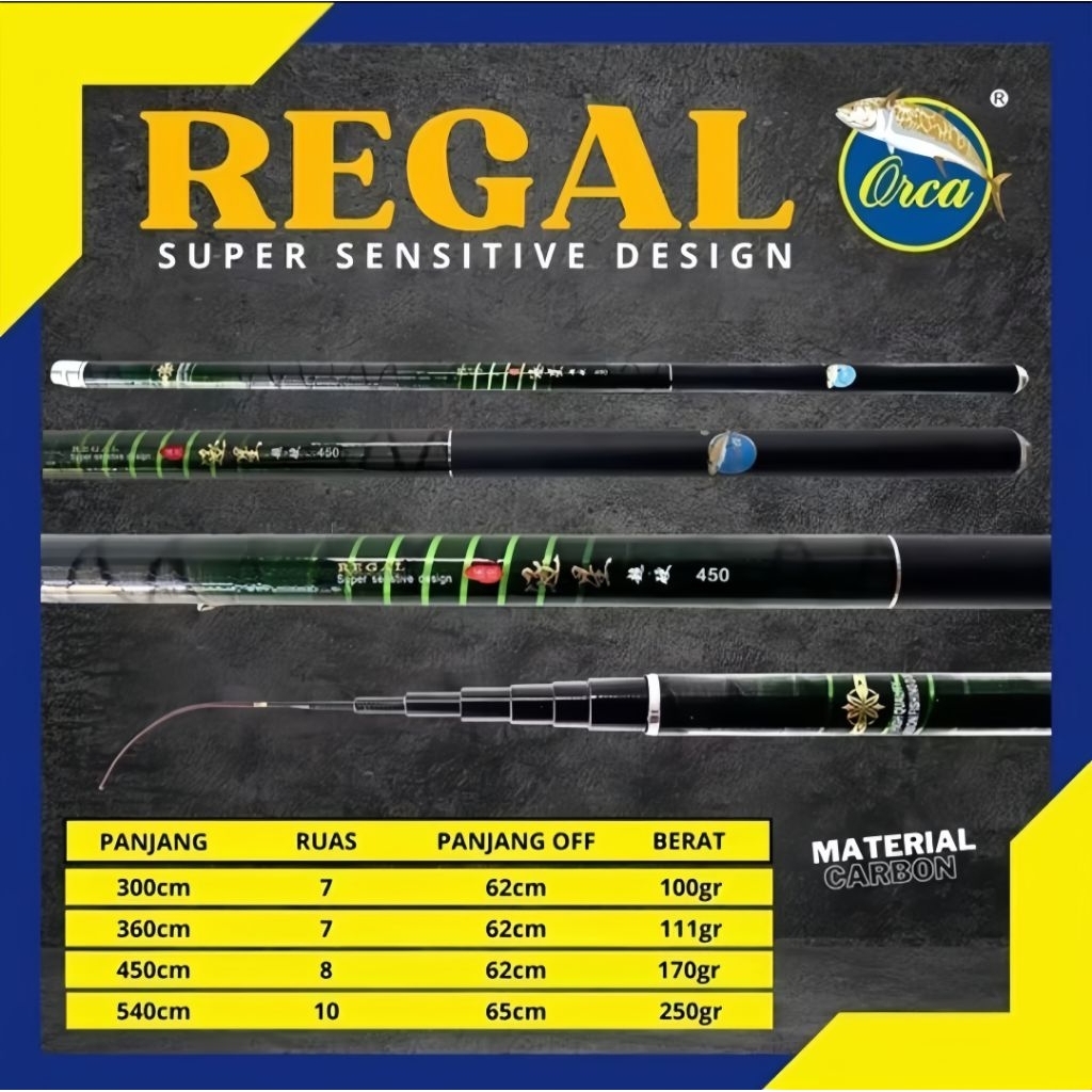 Tegek orca regal 360 450 || carbon || cocok untuk nila