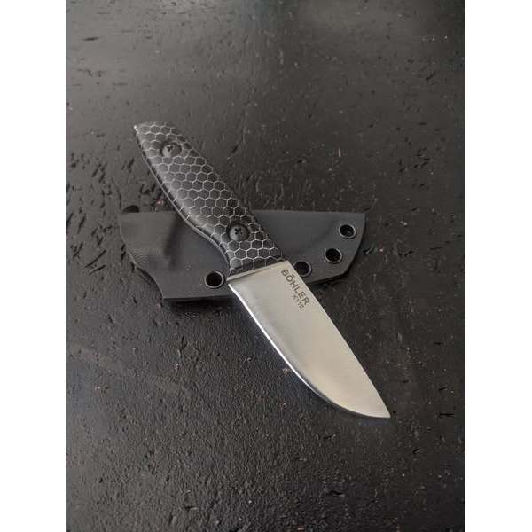 Pisau Bushcraft Survival 7,5 cm Material K110 Handle Honeycomb Sarung Black Kydex