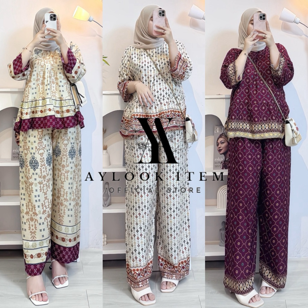 RAFELLA ONESET WANITA SETELAN CELANA RAYON ADEM BUSUI JUMBO MOTIF TERBARU
