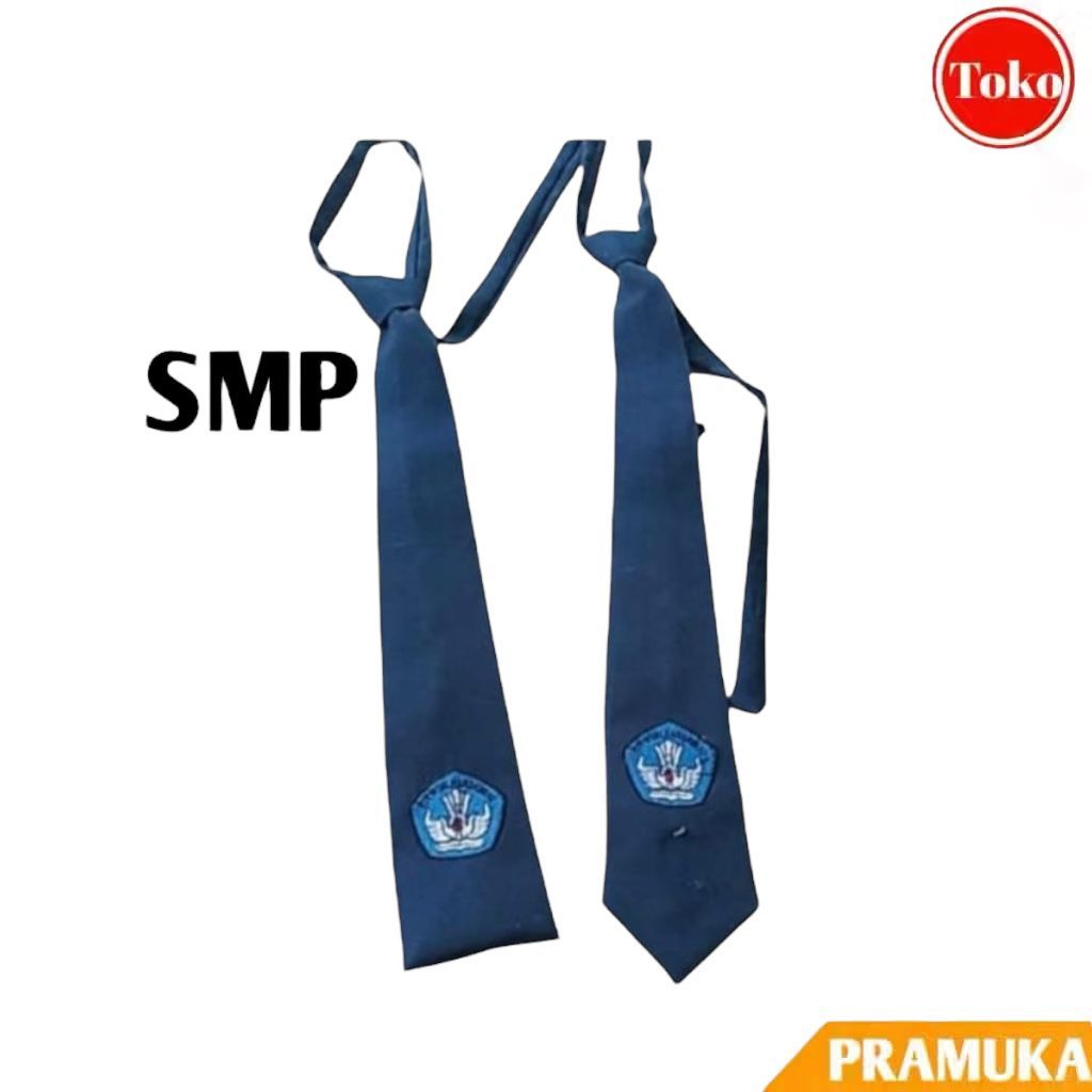 Dasi SMP Logo TUTWURIHANDAYANI Panjang Perekat / Dasi Sekolah SMP Panjang / Dasi SMP Logo Biru