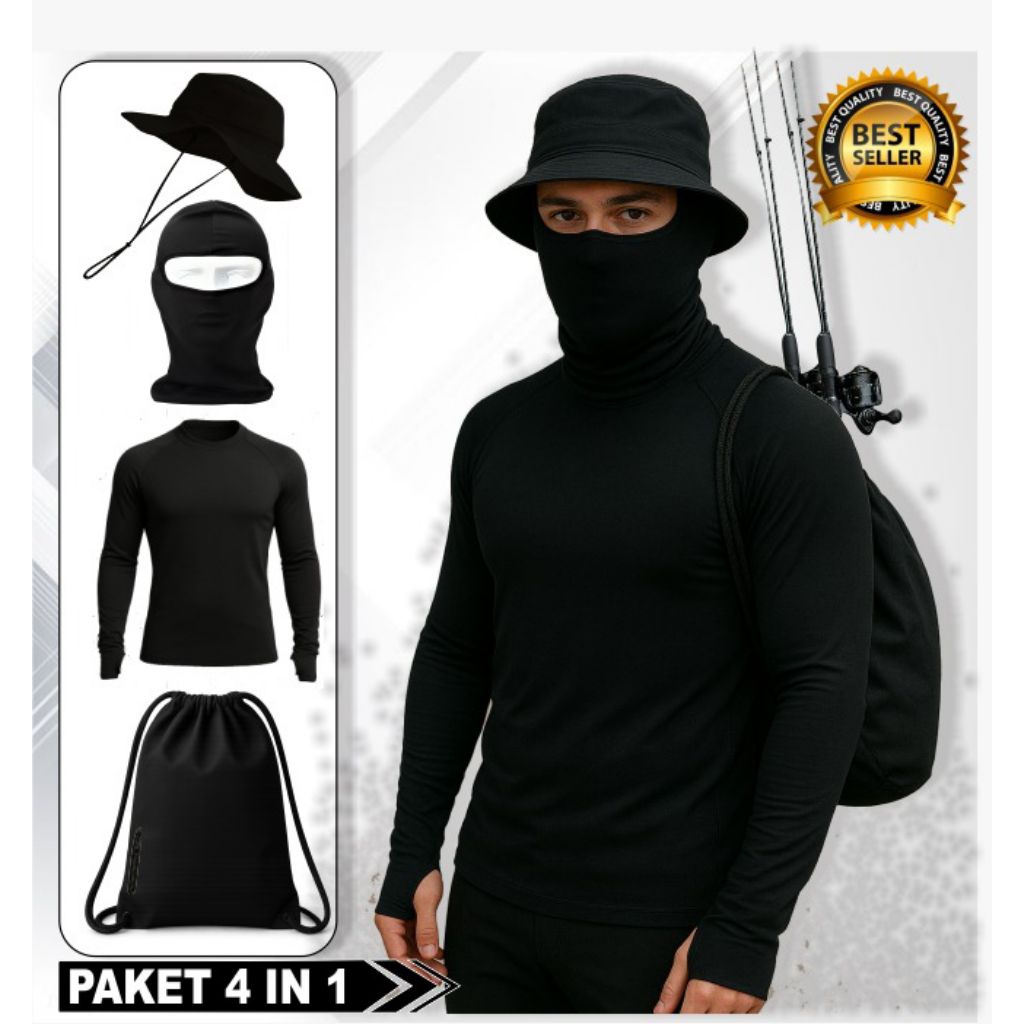 Paket hemat set kaos jersey mancing buff mancing topi mancing buff masker topeng pelindung anti uv