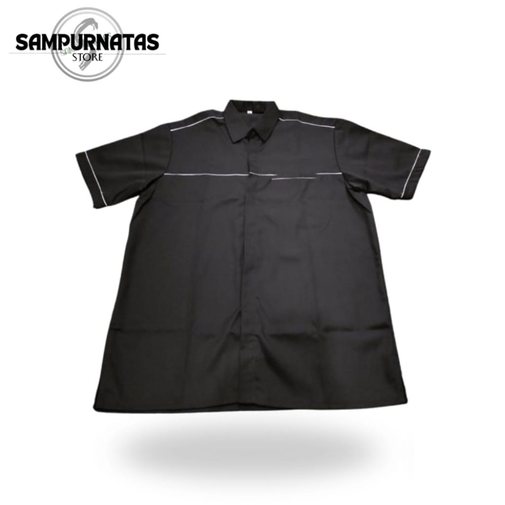 BAJU KERJA HITAM LIS PUTIH - SERAGAM KERJA LAPANGAN