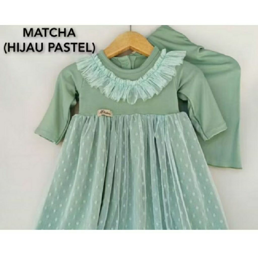 set dres gamis anak tile dot kekinian gamis anak kumplit dari mulay 0 nb 1/12 tahun