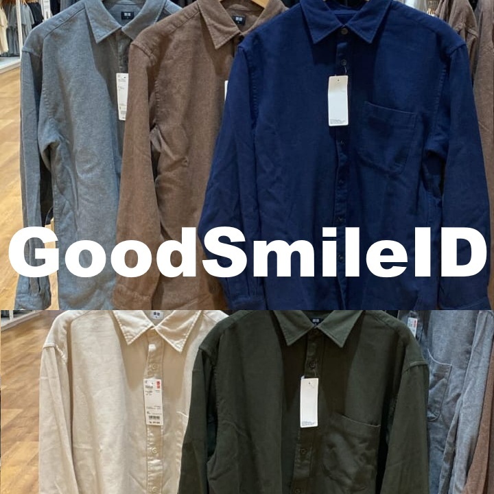 SALE Men Kemeja Flannel Warna Polos Lengan Panjang Outer Kasual Pria UNIQLO