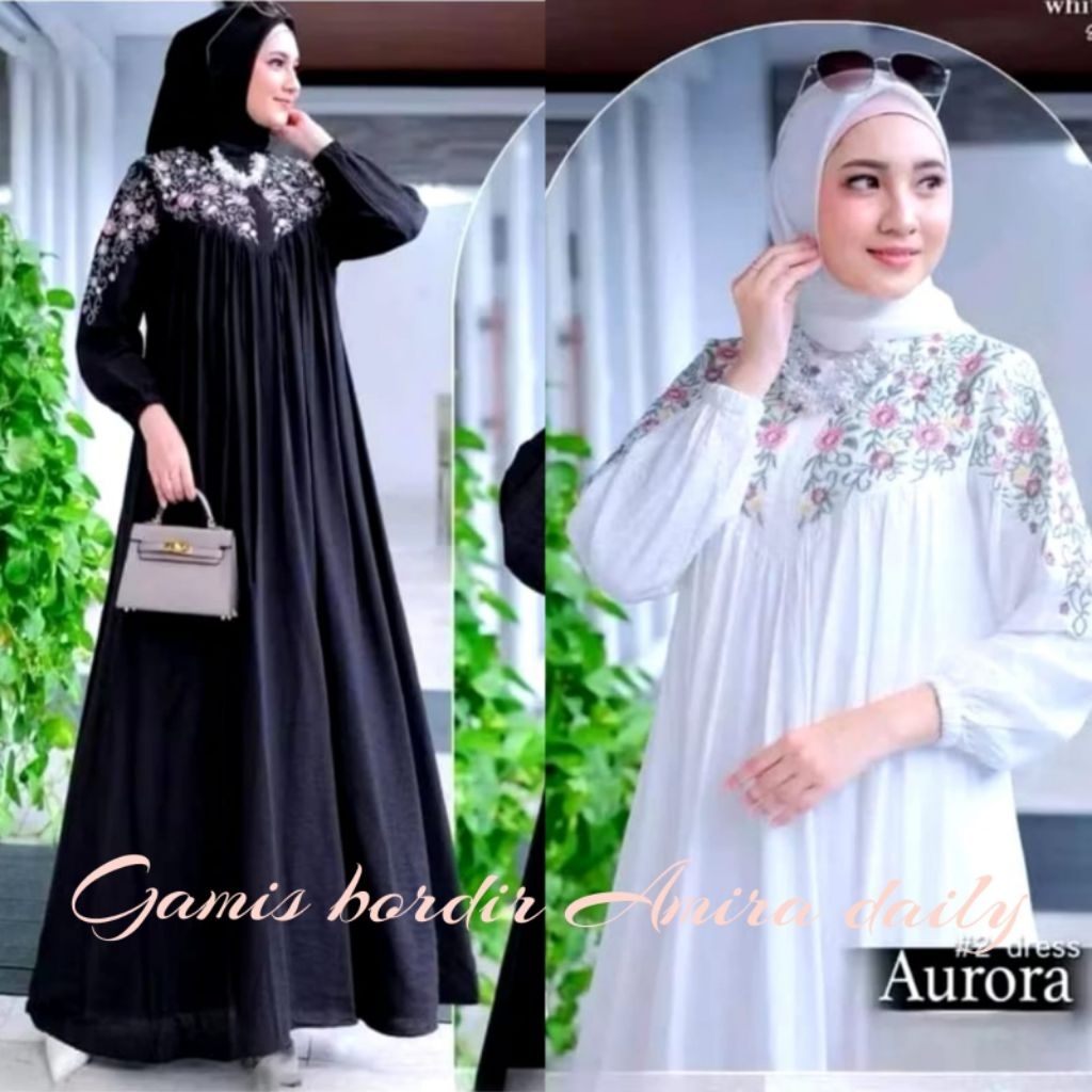 Amira Daily - Aurora Dress Rayon Viscose Busui Frenly / Gamis Bordir Rayon twill Premium Jumbo LD 12