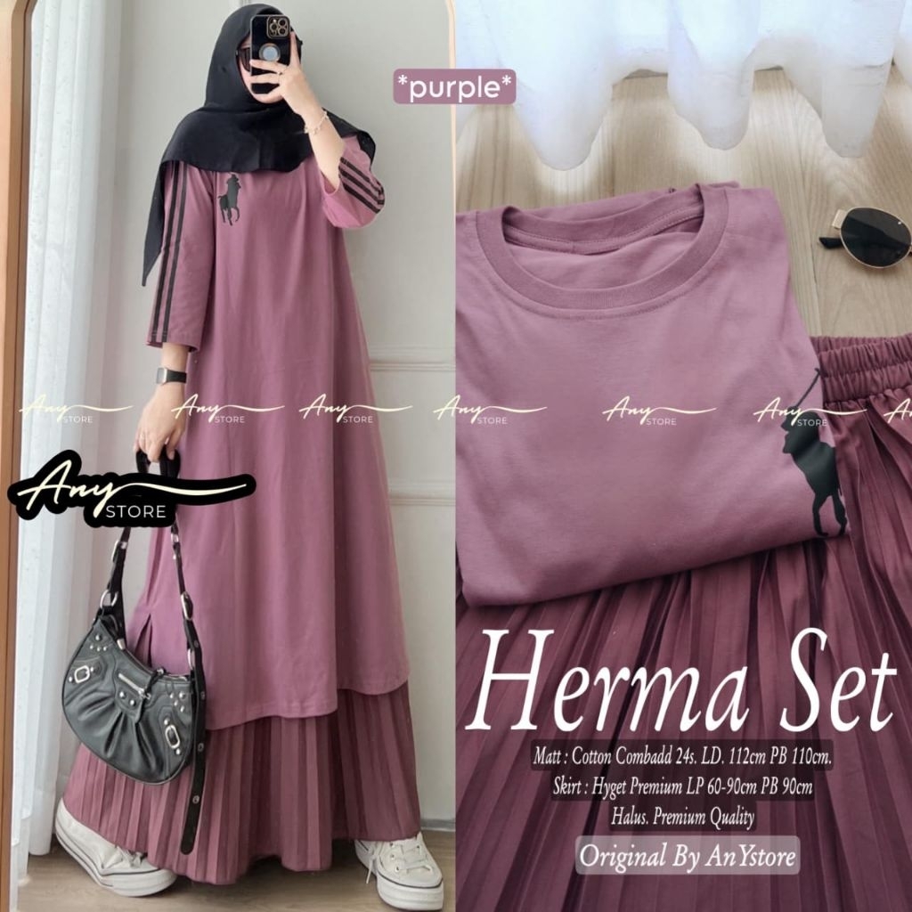 Herma Set Long Tunik Mix Katun Plisket (Any)