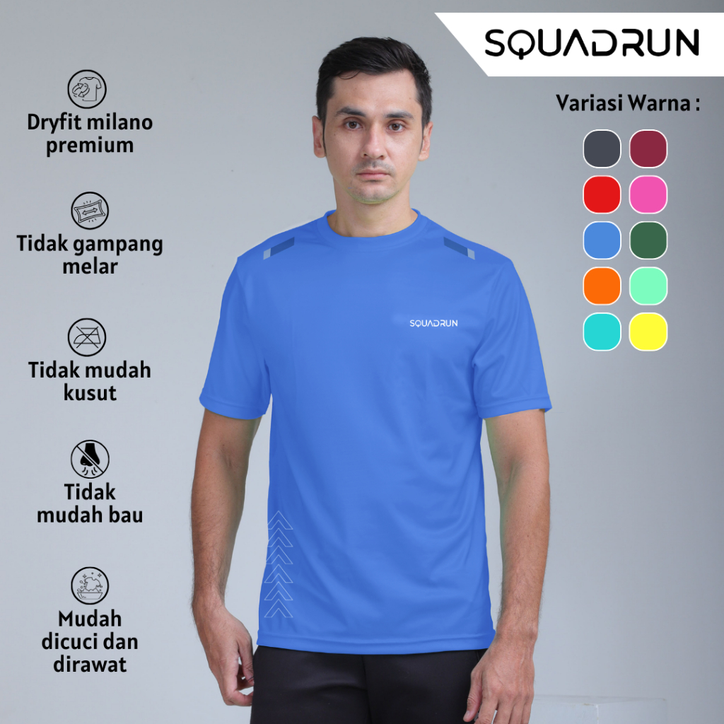 Squadrun - Baju Running Kaos Olahraga Lari Pria Atasan Dry Fit Arrowline Motion Pendek Full Printing