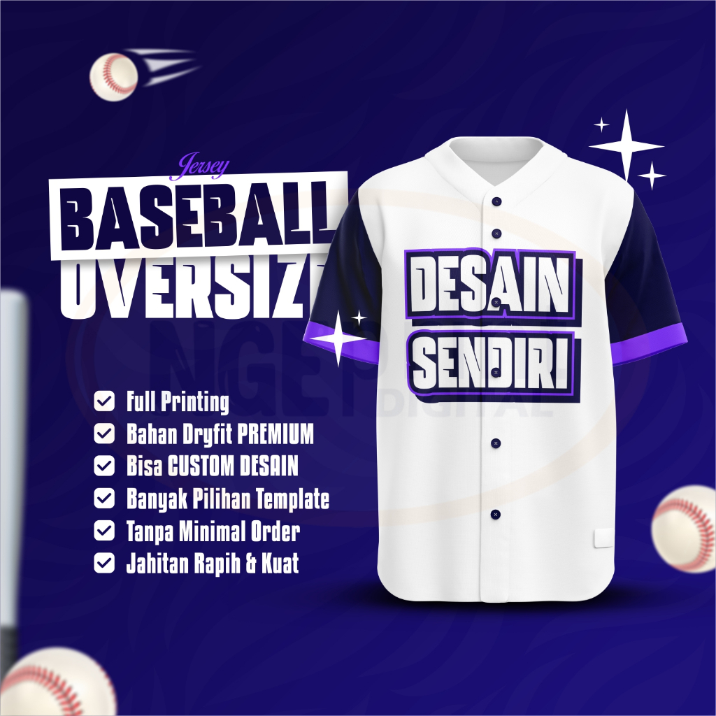 (OVERSIZE) Jersey Baseball Oversize Custom / Jersey Baseball Custom / Jersey Custom / Baju Baseball 