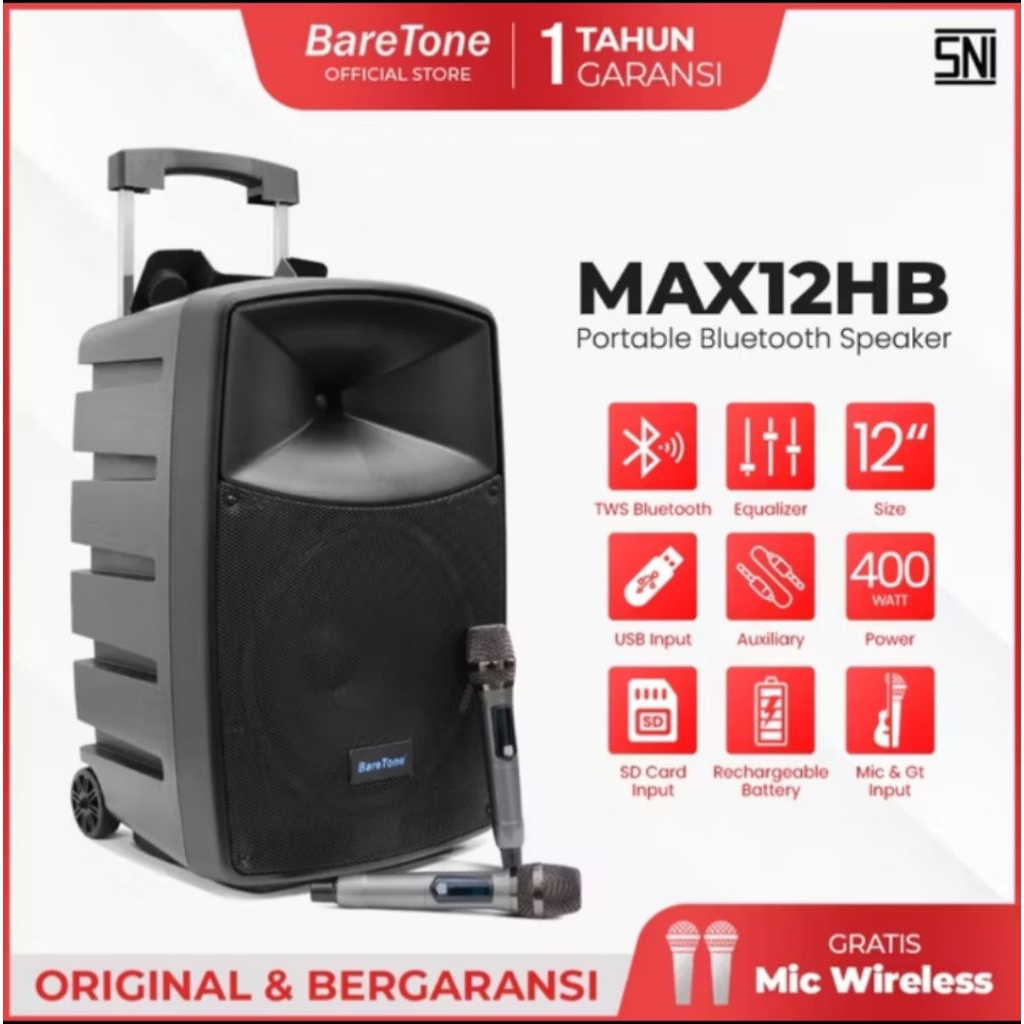 Baretone Speaker Portabel MAX12HB Speaker Bluetooth 12 Inch
