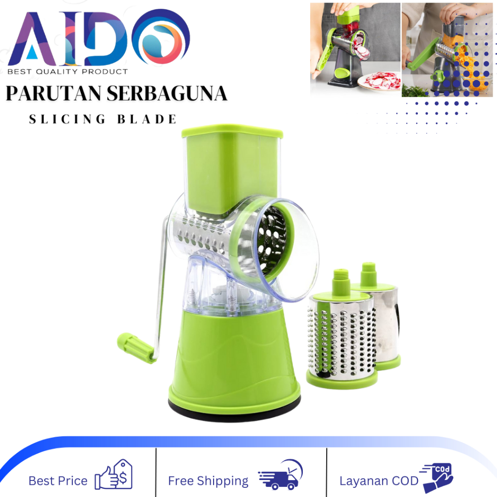 Parutan Chopper Parutan Pengiris Pemotong Putar Buah Sayur Dan Bumbu Manual 3 Pisau 1 handle
