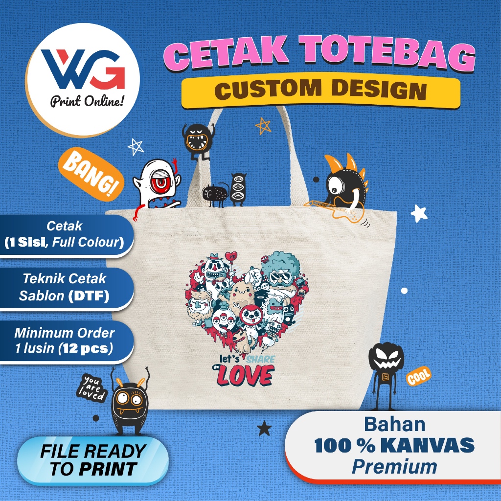 Cetak Tote Bag Kanvas Custom Blacu Souvenir Seminar Sablon