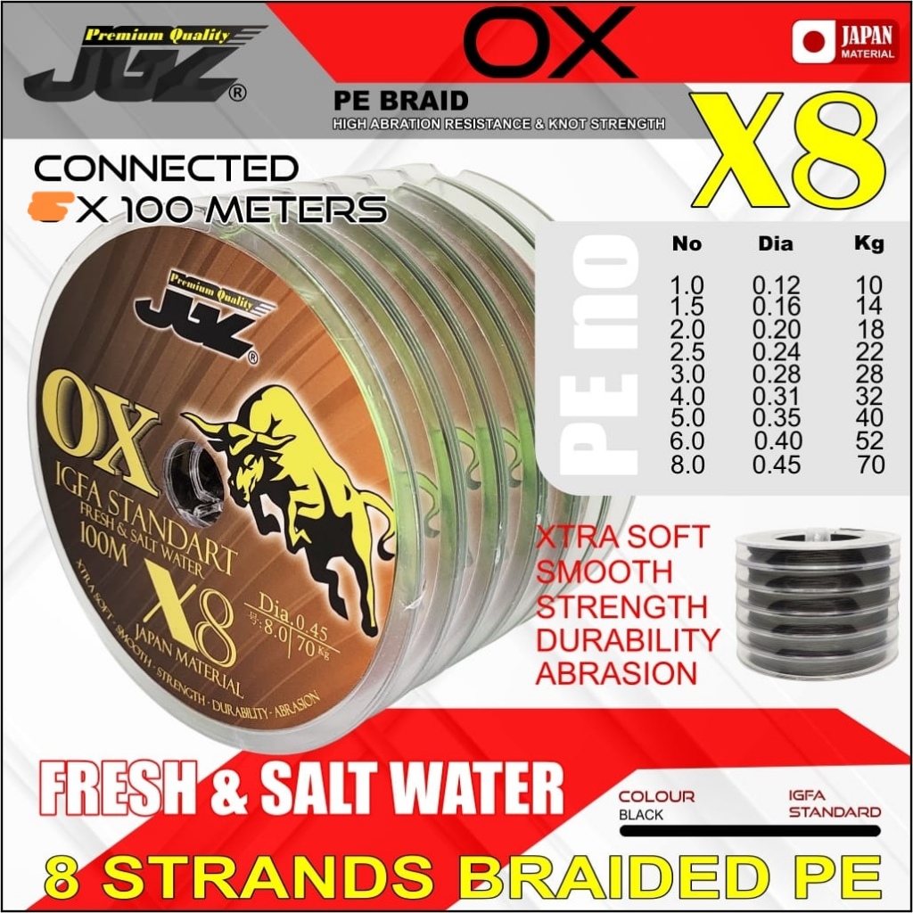 Senar Pancing  PE JGZ OX ( 12 X 100 Meter ) Black Colour