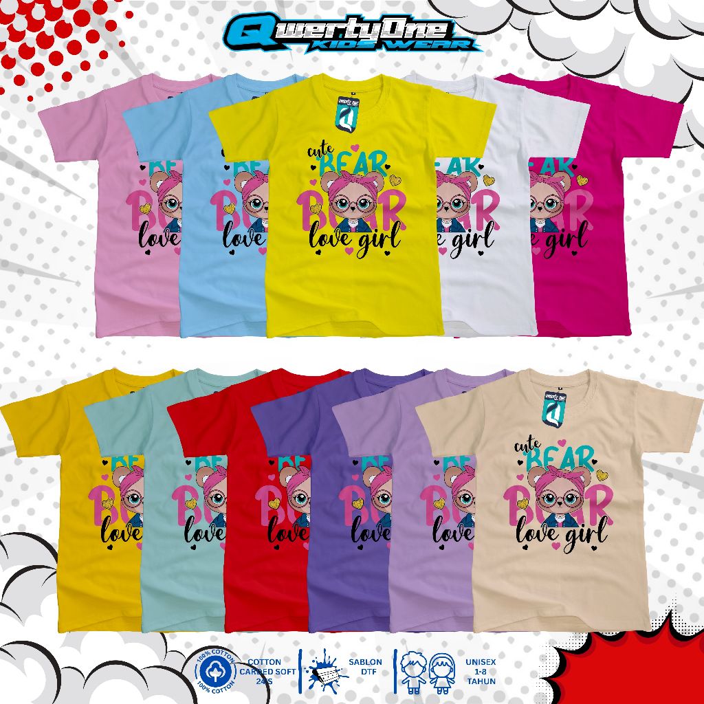 QWERTY ONE Kaos Anak Distro Karakter Perempuan Cute Bear 1-8 Tahun