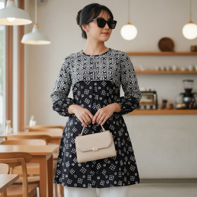 Shanaya Batik Tunik Garutan Seling Batik Cap Solo Model Terbaru Best Seller