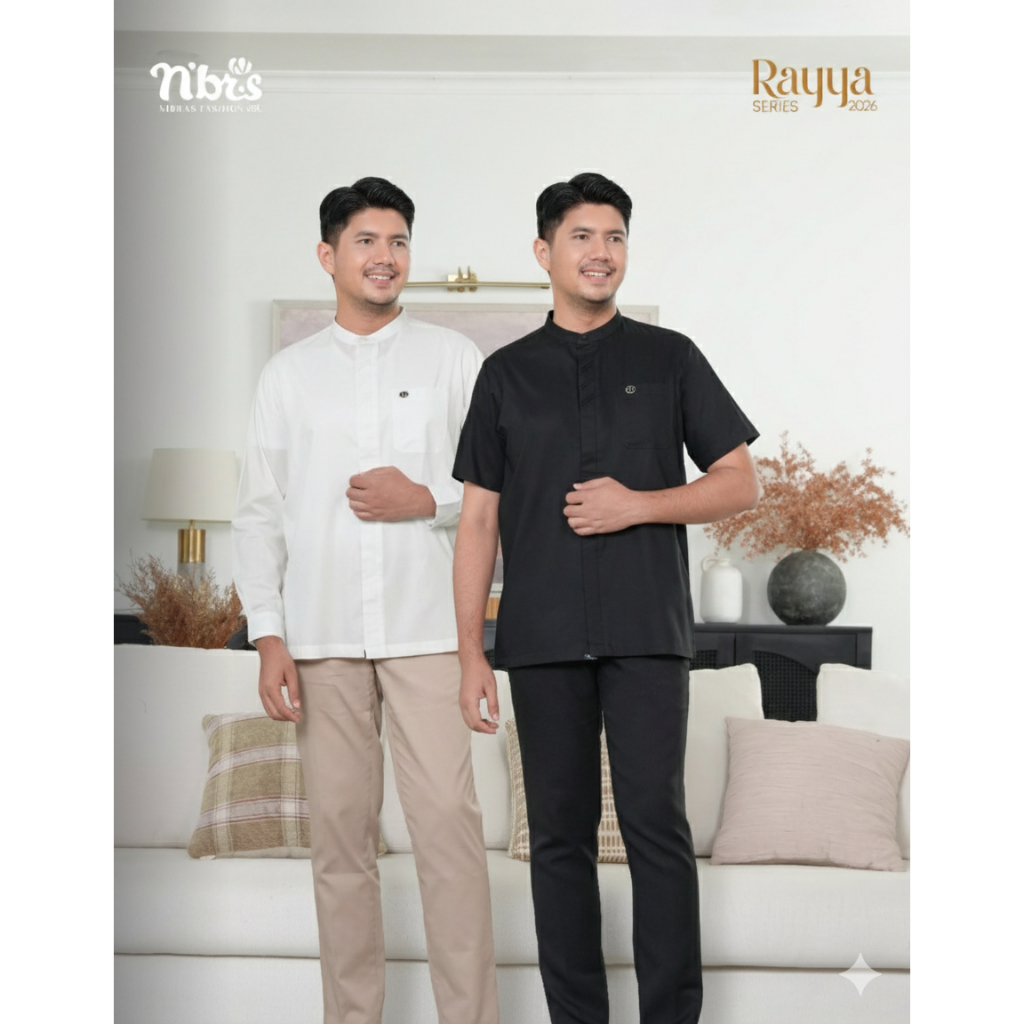 NIBRAS DIARAYYAKU 2026 DANDIA BLACK BROKEN WHITE BY NBRS FASHION KEMEJA KOKO PRIA LENGAN PANJANG PEN