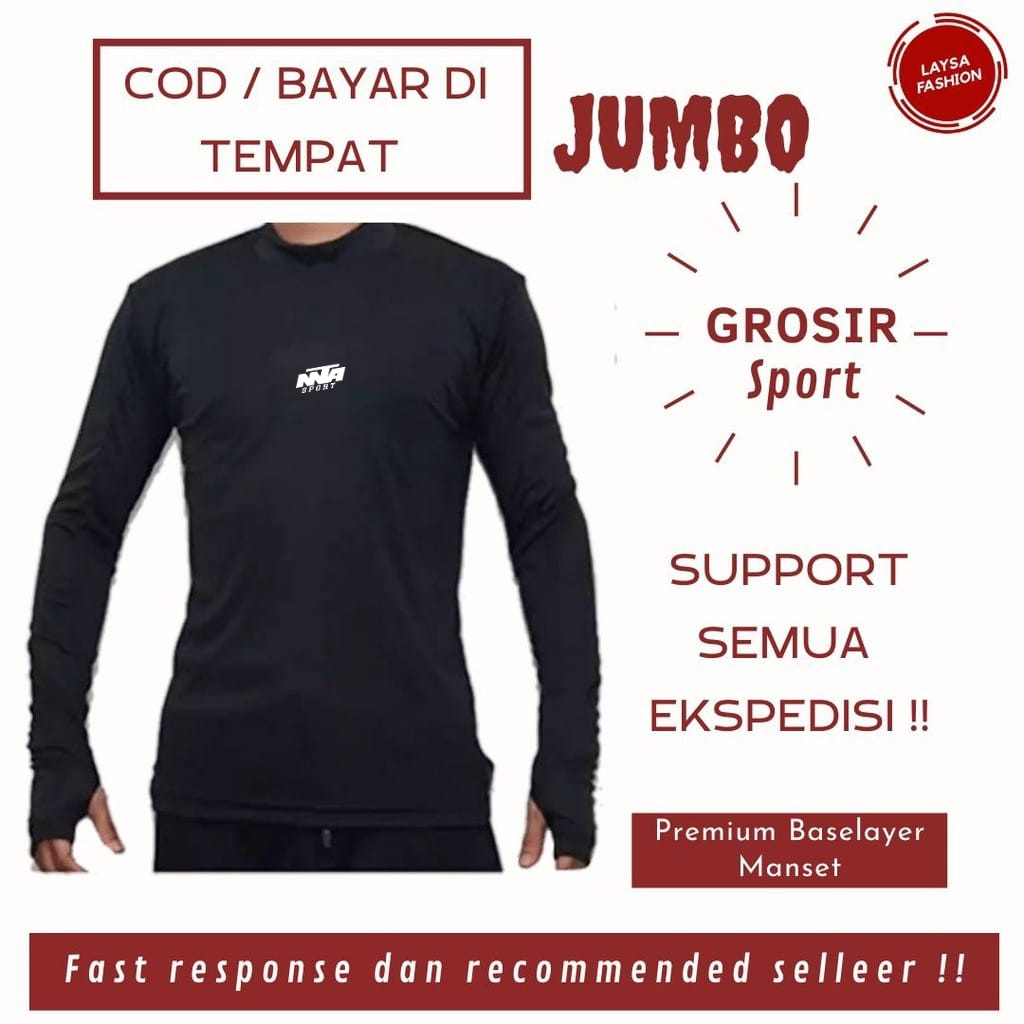 JUMBO BASELAYER MANSET OLAHRAGA/ MANSET BOLA FUTSAL/ BASELAYER BAJU MANSET OLAHRAGA THUMBHOLE BASE L