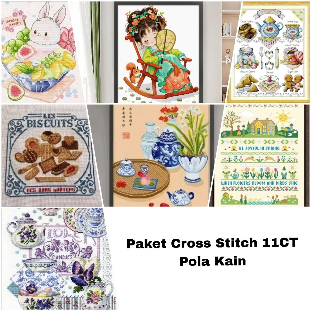 Paket Sulam Kristik Cross Stitch 11CT Pola Kain