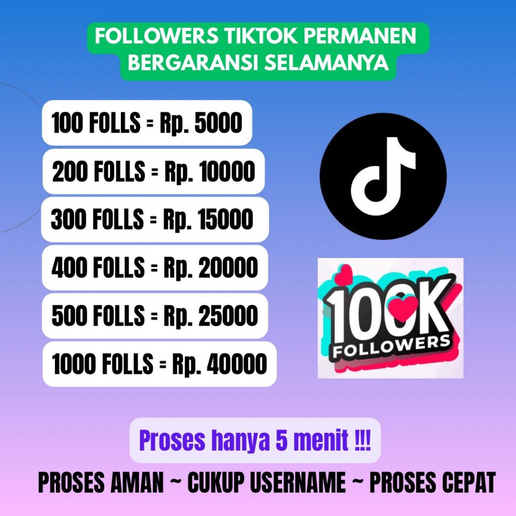 Followers TikTok Real & Aktif | Permanen | Proses Cepat