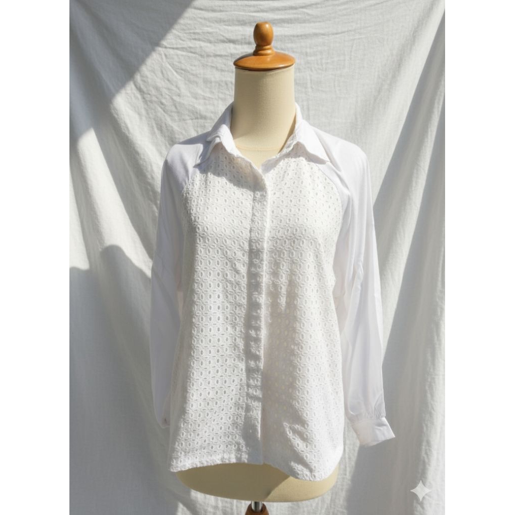 Blouse Lengan Balon Kemeja Putih Katbol Katun Bordir
