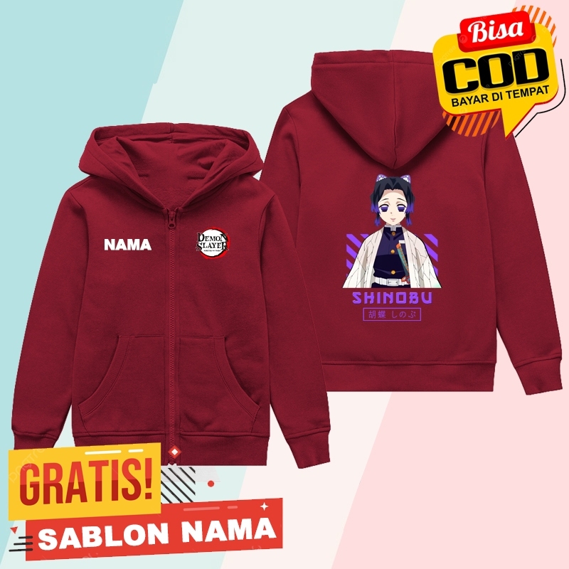 Zipper Anak Demon Slayer Shinobu / Jaket Anak Laki Laki & Perempuan