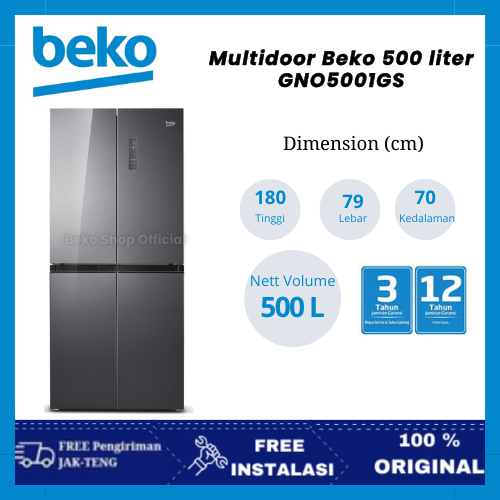 BEKO Kulkas 4 Pintu Multidoor 500 Liter GNO 5001GS Side by Side