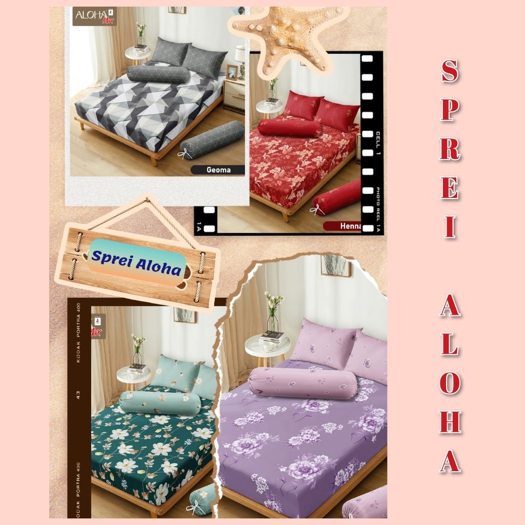 Sprei Aloha Max 180x200x25 Sprei King Bantal 4 Guling 2