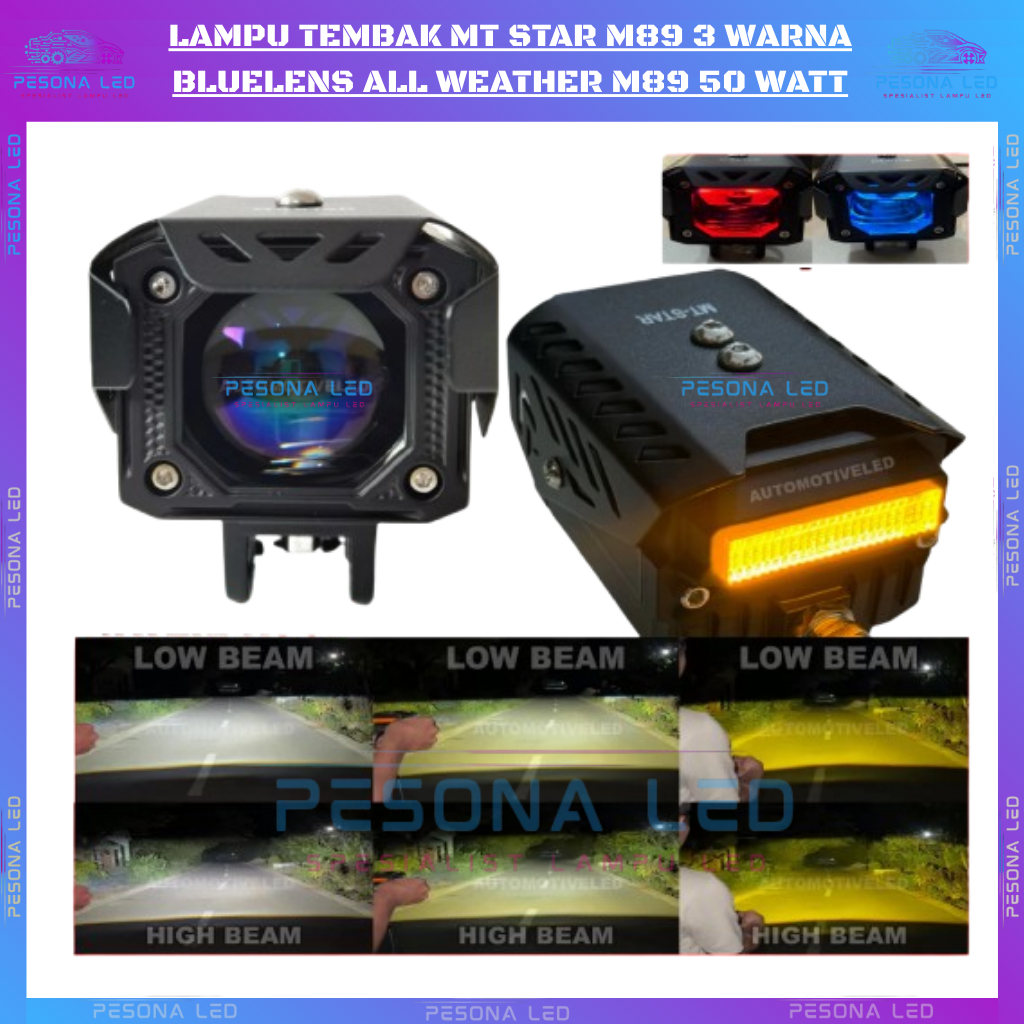 MT-STAR - ORIGINAL LAMPU TEMBAK MT STAR M89 3 WARNA BLUELENS ALL WEATHER M89 BLUELENS 50 WATT