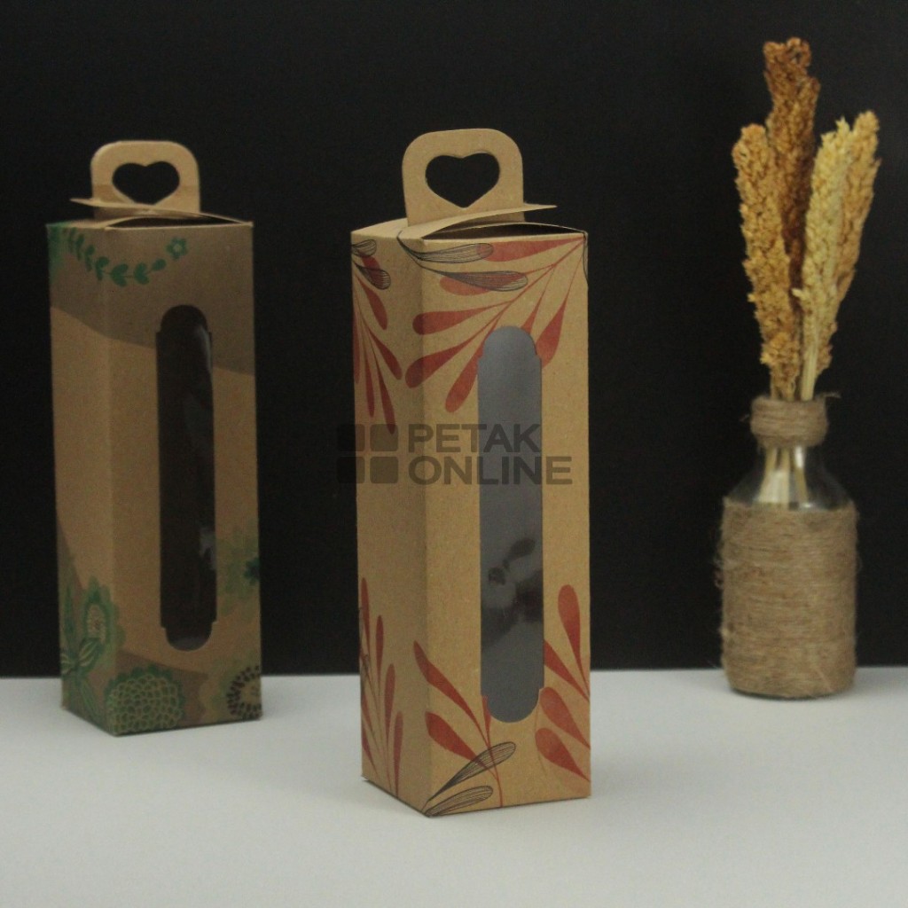 25 Pcs, Box Coklat 6.5 x20 Cm Kemasan Botol/ Tumbler,  Box Tenteng Love Coklat