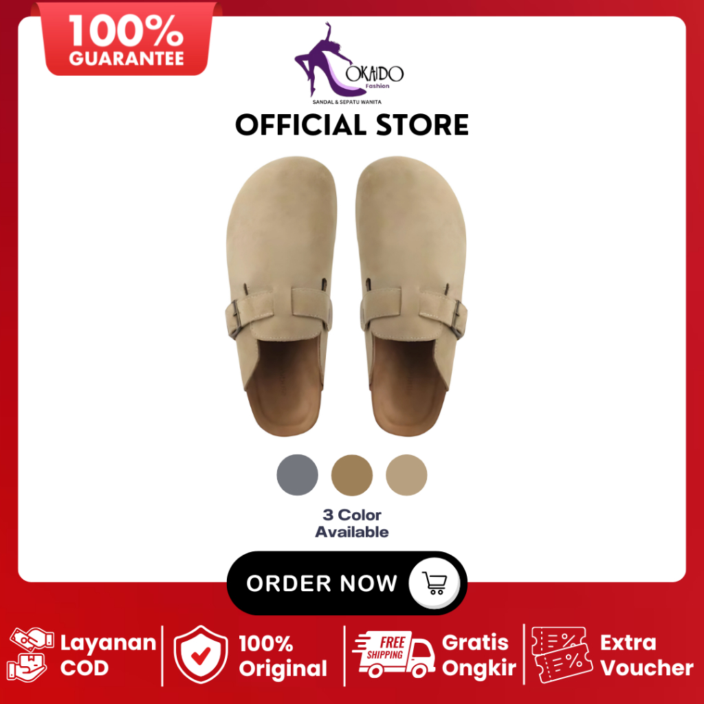 OKAIDO OFFICIAL Sepatu Beludru Suede Clog Mules Selop Wanita Model Korean Style Kekinian