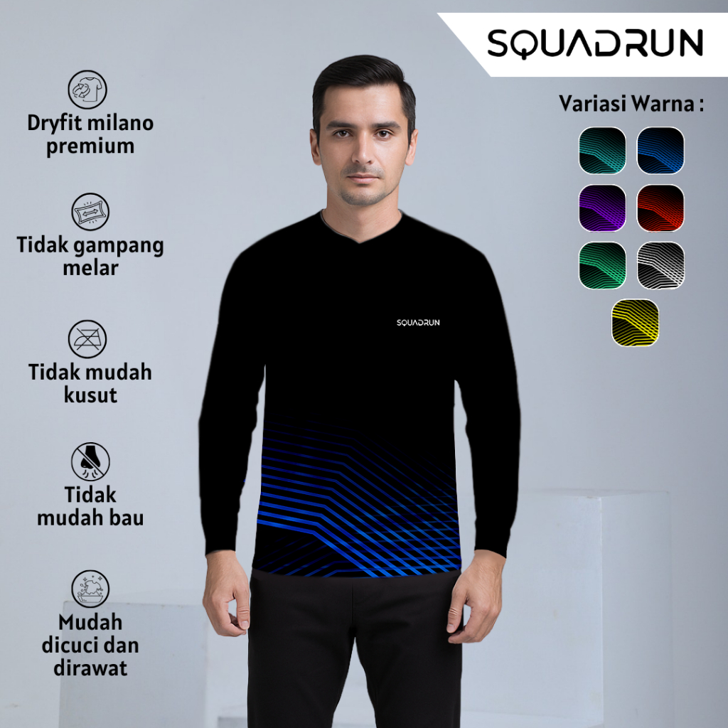 Squadrun - Kaos Running Dry Fit breathable Quickdry Lengan Panjang Gravon