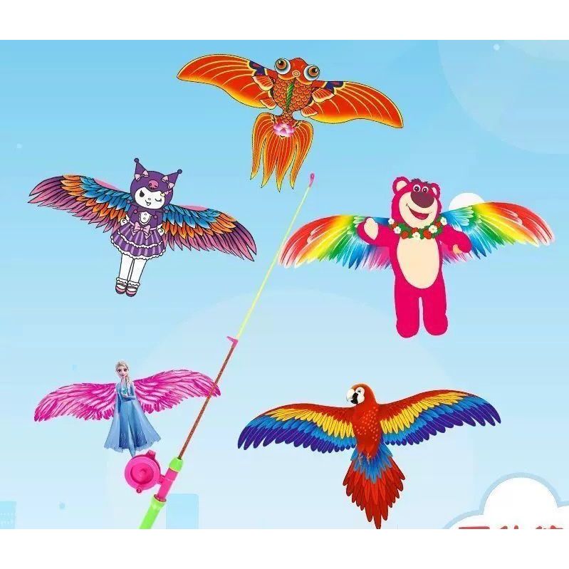 {LUCK.B} Layangan Karakter Satu Set Dengan Tongkat Layangan Plastik / Mainan Layangan Kartun Angin M