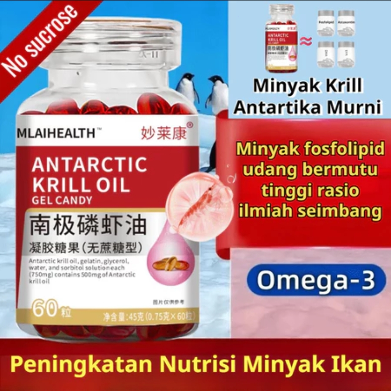 Minyak Krill Antartika - Omega-3 Pelindung dengan Manfaat Antioksidan/Permen Gel Astaxanthin