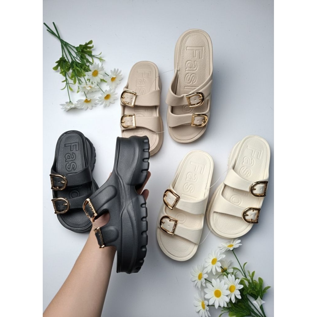 Sendal Wanita Fashion Korea Jelly Sendal Slop Wedges Fuji