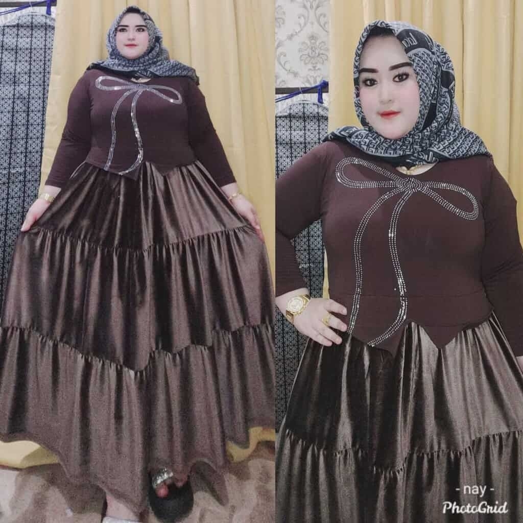 Dress Wanita Bludru Mix Kaos Swarovski – Dress Panjang Nyaman & Elegan