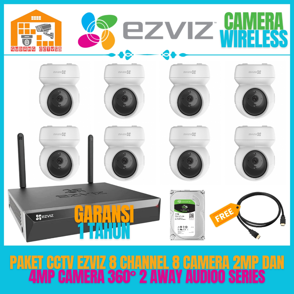 Paket CCTV Ezviz Wireless NVR 8 Channel 8 Camera Indoor Ezviz 4MP 3MP 2MP Audio 2 Way Ezviz