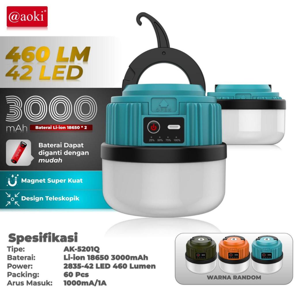 Lampu Emergency UFO  Gantung, (AOKI), Cas Tipe-C AK-5201Q / AK-5202Q - AK-5201Q 3000mAh
