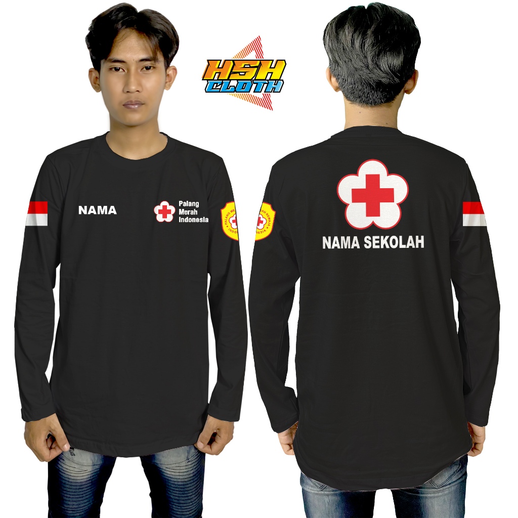 Distro Lengan Panjang Kaos Lengan Panjang Custom Nama dan Sekolah untuk PMI PMR Wira Lengan Panjang 