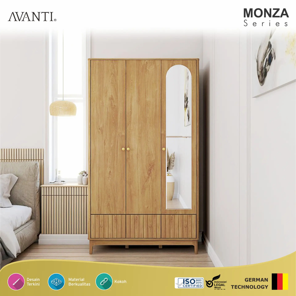 Lemari Pakaian 3 Pintu Motif Kayu Monza LP 300 - AVANTI Furniture