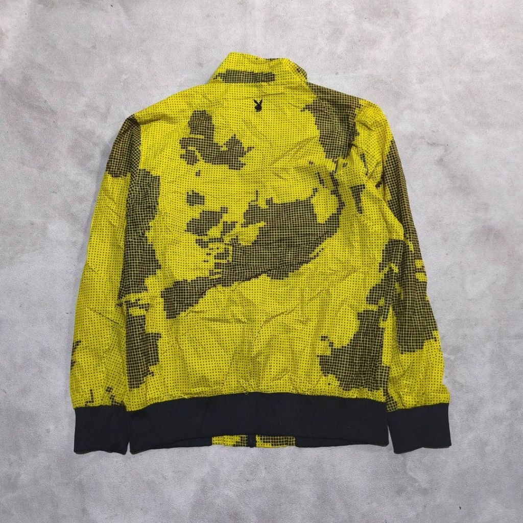 Jaket bomber pria playboy kuning motif