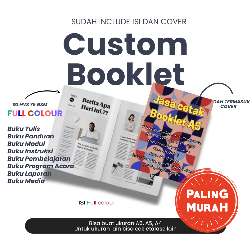CETAK BUKU BOOKLET A5 CUSTOM BUKU STAPLES TENGAH ISI WARNA UKURAN A5