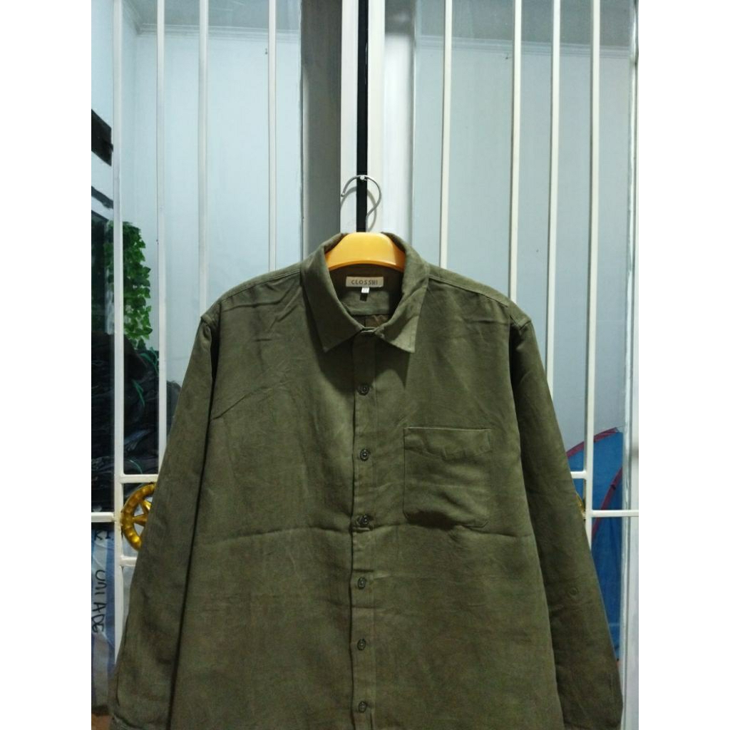 kemeja soft suede Closshi polos pria XL