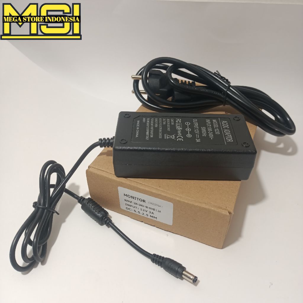 Adaptor Monitor LED SPC SM 19D SM 24D 12V 3A Bonus Kabel Power
