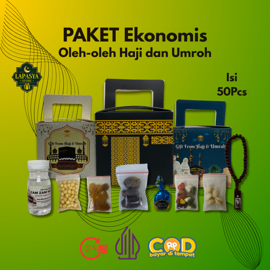

Paket Oleh-Oleh Haji Umroh 50Pcs Halal Ekonomis Dus Ka'bah
