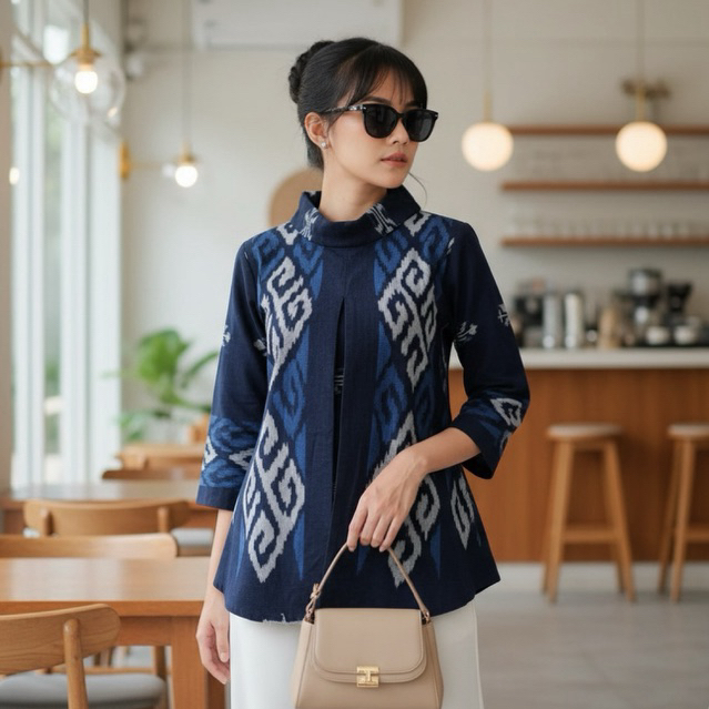 Shanaya Baju Batik Wanita Blus Tenun Troso Original blouse Batik Kerja Belakang Toyobo Kekinian