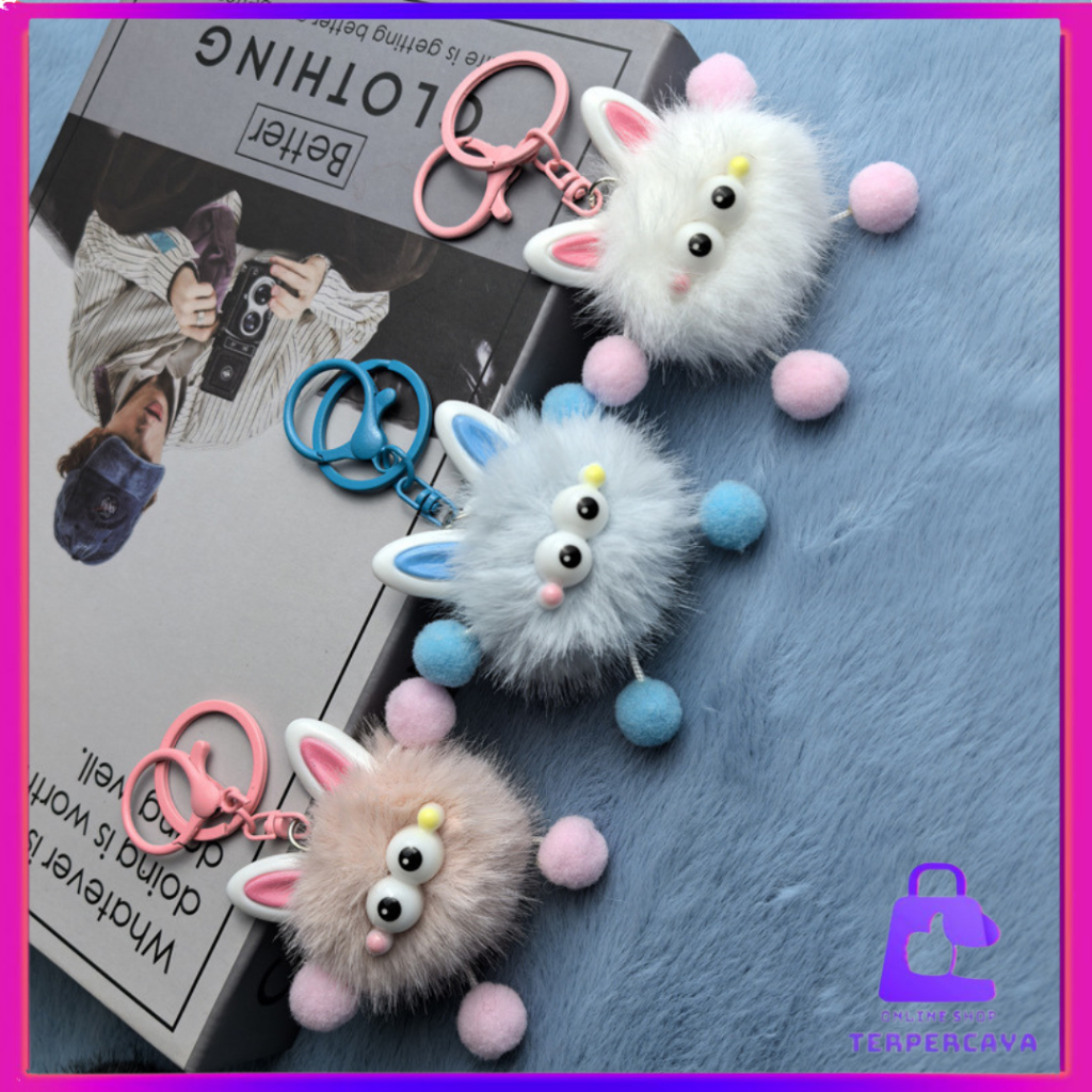 OST  Gantungan Tas Boneka Lucu Gantungan Little Monster Kawai Boneka Bulu Halus Gantungan Kunci Bone