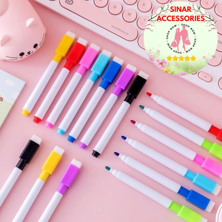 

SA Spidol Warna Warni Papan Tulis Penghapus/Spidol Papan Tulis White Board Kecil Mini Penghapus Wipe and Clean Marker Anak Anak Spidol 2 in 1 Import